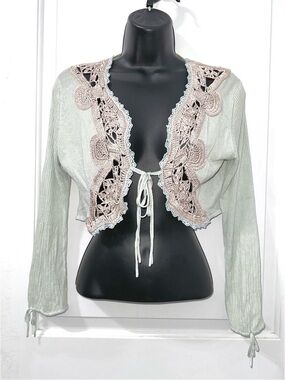 Bebe Y2K light Green Crop Crotchet Detail Cardigan size Medium